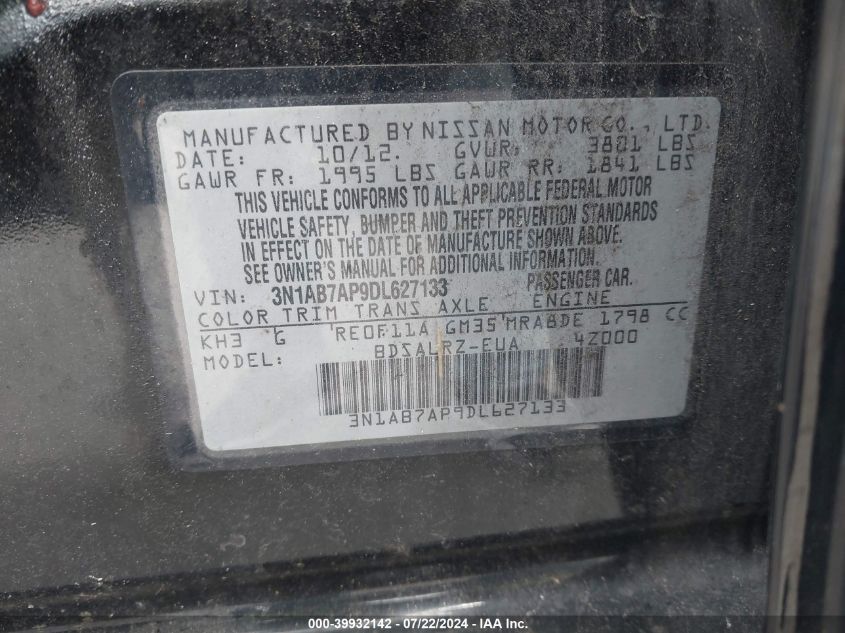 3N1AB7AP9DL627133 | 2013 NISSAN SENTRA