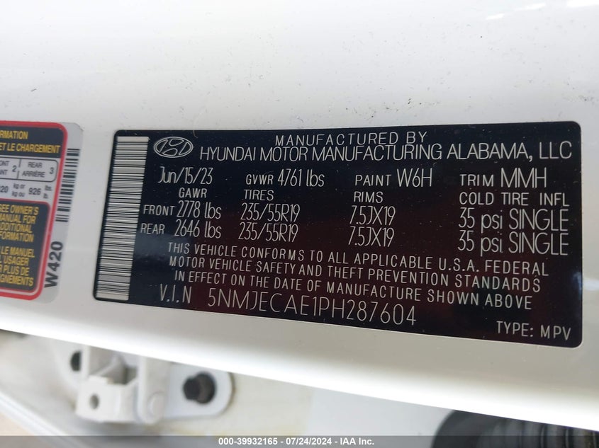 VIN 5NMJECAE1PH287604 2023 HYUNDAI TUCSON LIMITED