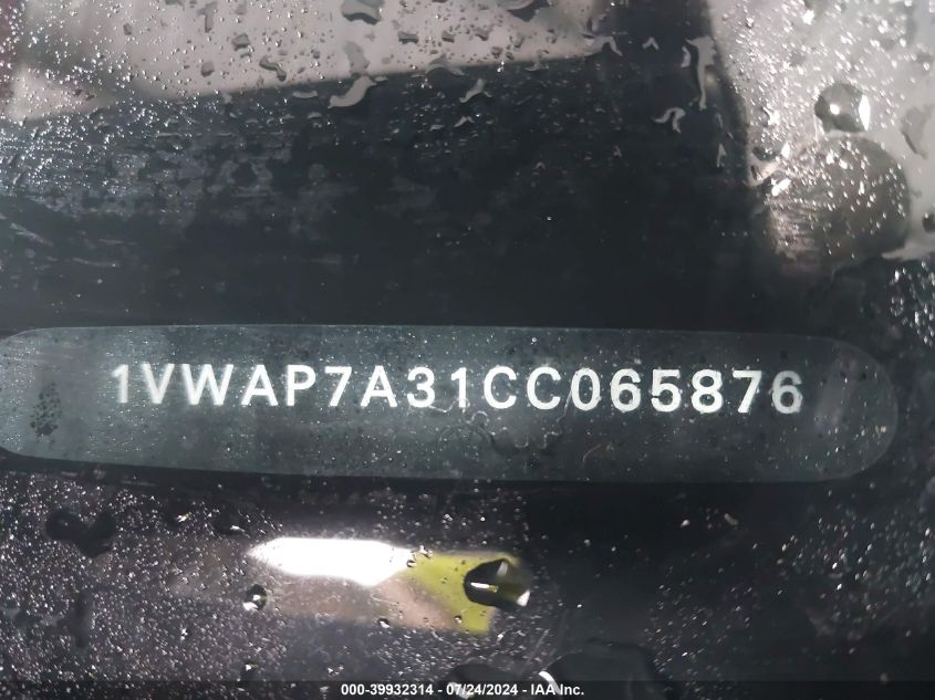 2012 Volkswagen Passat S VIN: 1VWAP7A31CC065876 Lot: 39932314