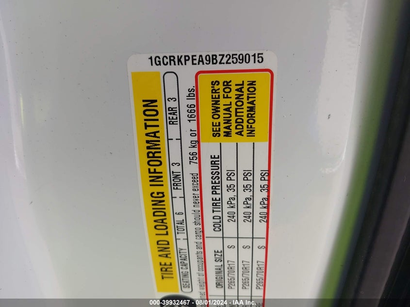 2011 Chevrolet Silverado 1500 Work Truck VIN: 1GCRKPEA9BZ259015 Lot: 39932467