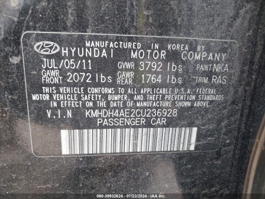 KMHDH4AE2CU236928 | 2012 HYUNDAI ELANTRA