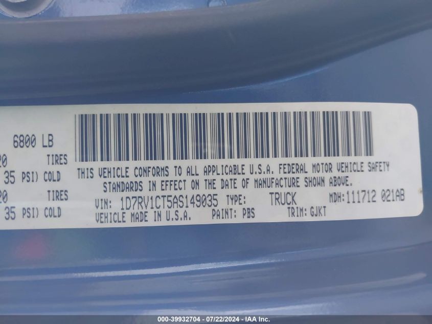 2010 Dodge Ram 1500 Laramie VIN: 1D7RV1CT5AS149035 Lot: 39932704
