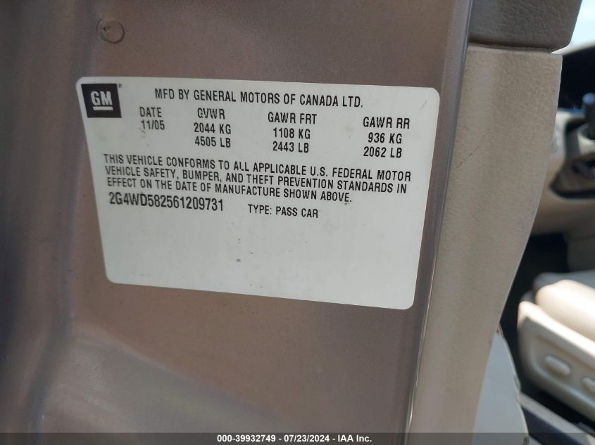 2006 Buick Lacrosse Cxl VIN: 2G4WD582561209731 Lot: 39932749