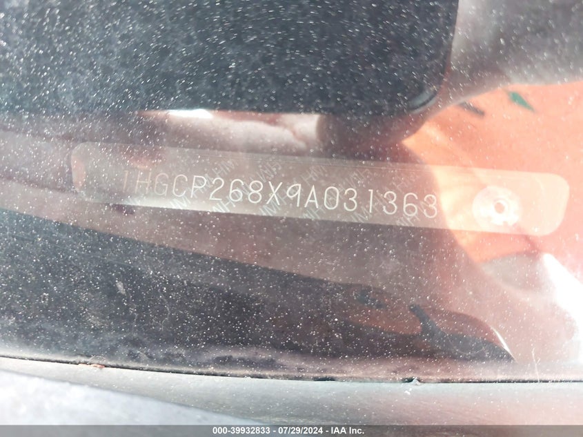 2009 Honda Accord 2.4 Ex-L VIN: 1HGCP268X9A031363 Lot: 39932833