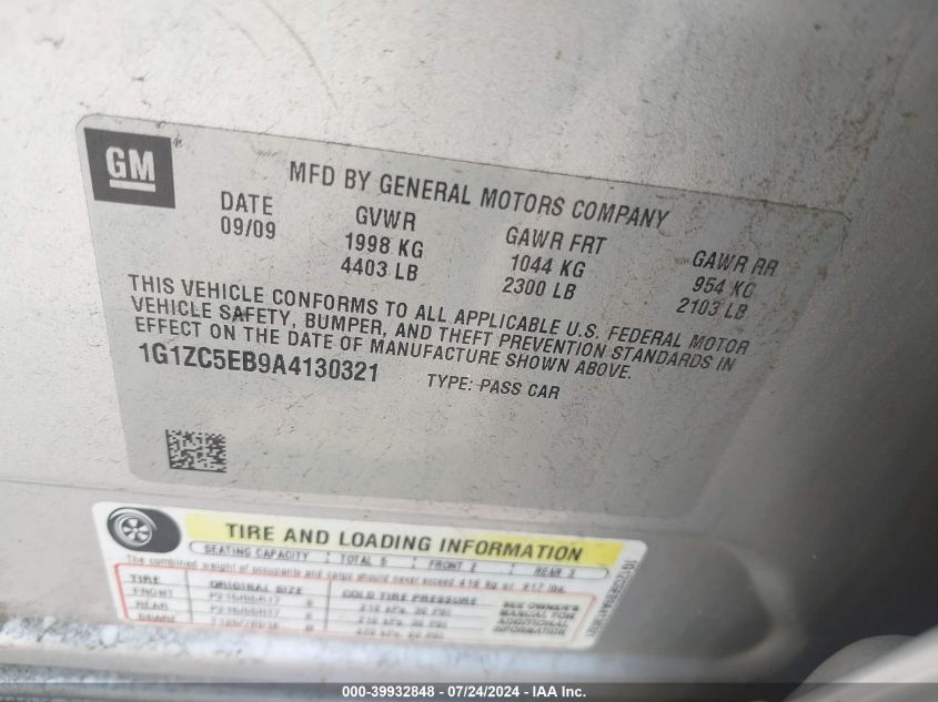 2010 Chevrolet Malibu 1Lt VIN: 1G1ZC5EB9A4130321 Lot: 39932848