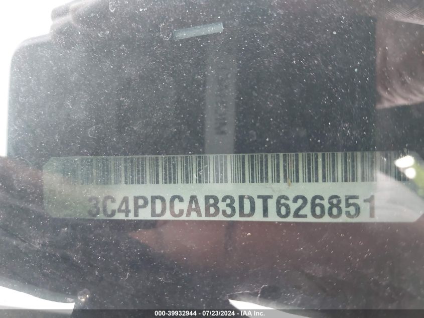 2013 Dodge Journey American Value Pkg VIN: 3C4PDCAB3DT626851 Lot: 39932944