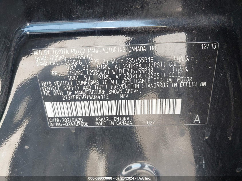 2014 TOYOTA RAV4 LIMITED - 2T3YFREV7EW074142