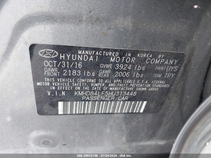 KMHD84LF5HU313448 | 2017 HYUNDAI ELANTRA