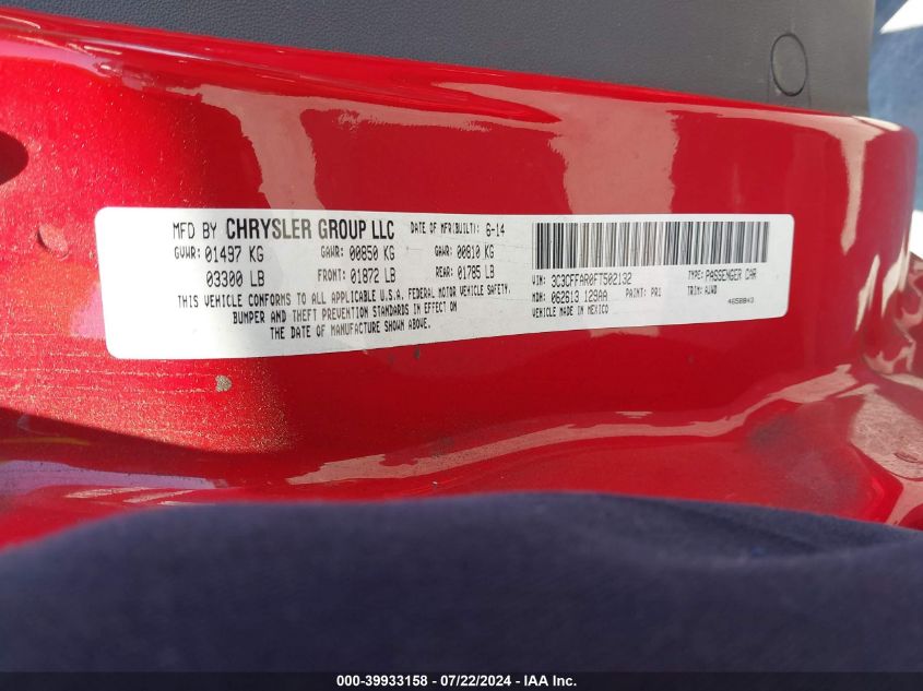 2015 Fiat 500 Pop VIN: 3C3CFFAR0FT502132 Lot: 39933158