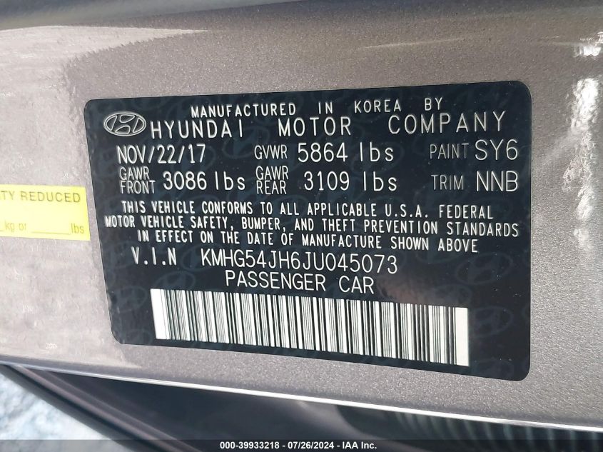 KMHG54JH6JU045073 2018 Genesis G90 5.0 Ultimate