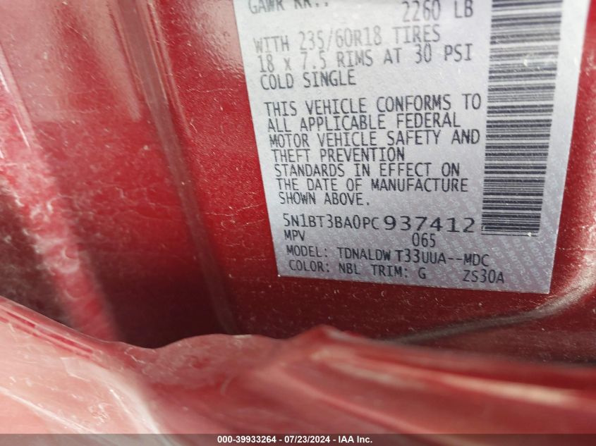 2023 Nissan Rogue Sv VIN: 5N1BT3BA0PC937412 Lot: 39933264