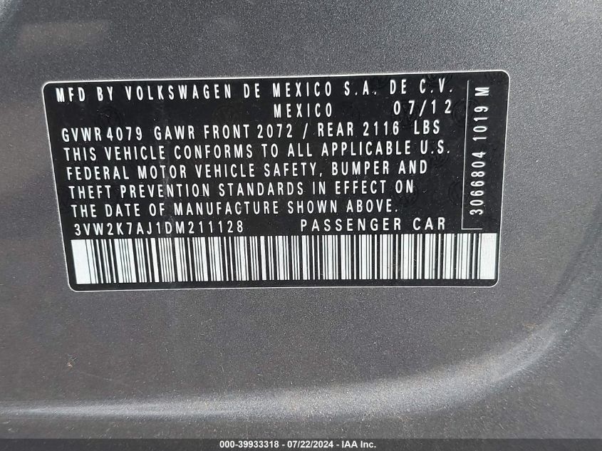 3VW2K7AJ1DM211128 | 2013 VOLKSWAGEN JETTA