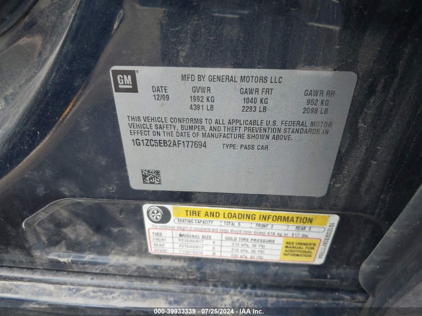 2010 Chevrolet Malibu 1Lt VIN: 1G1ZC5EB2AF177694 Lot: 39933339