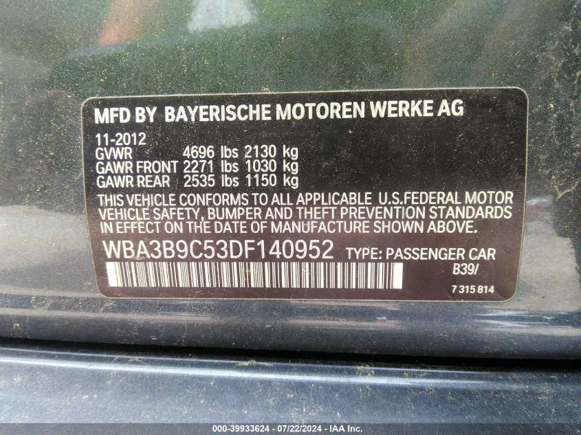 WBA3B9C53DF140952 | 2013 BMW 335I