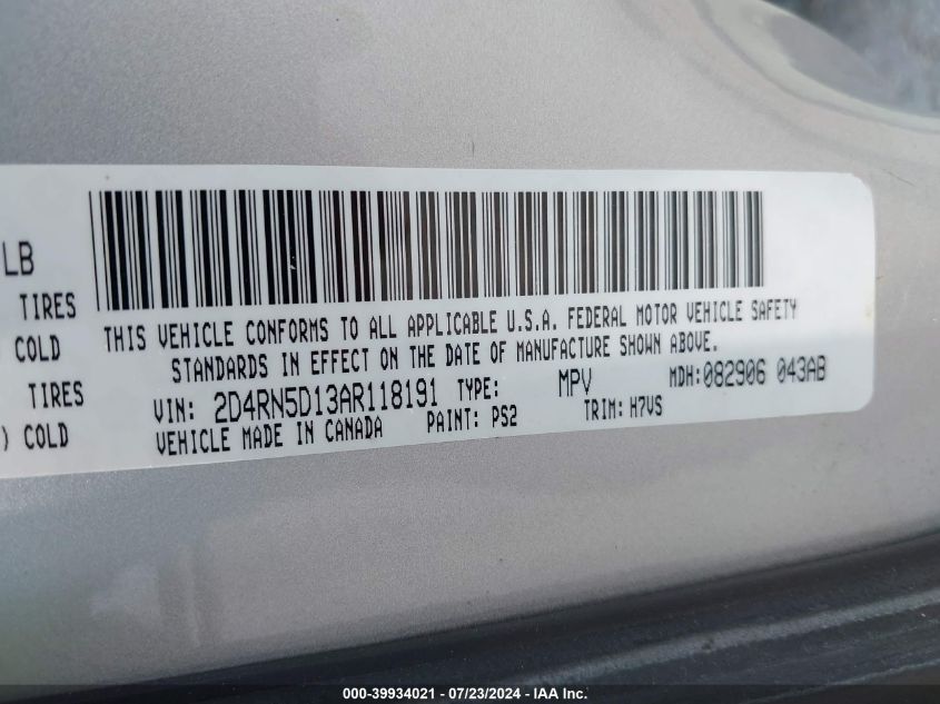 2D4RN5D13AR118191 2010 Dodge Grand Caravan Sxt