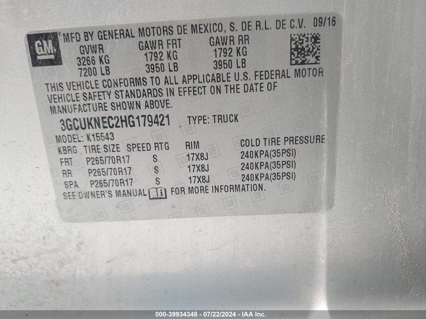 2017 CHEVROLET SILVERADO 1500 WT - 3GCUKNEC2HG179421