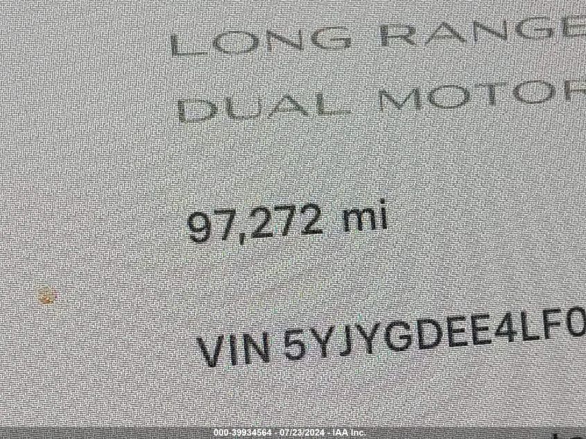 2020 Tesla Model Y Long Range Dual Motor All-Wheel Drive VIN: 5YJYGDEE4LF033812 Lot: 39934564