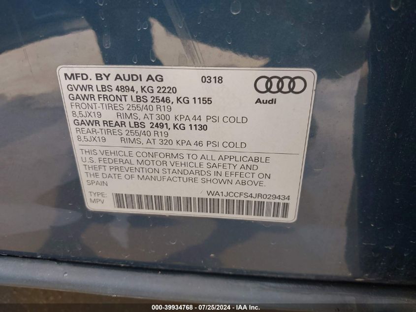 WA1JCCFS4JR029434 2018 Audi Q3 2.0T Premium/2.0T Sport Premium