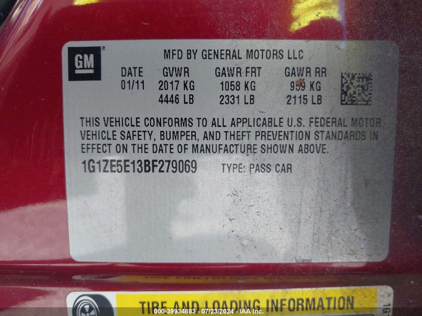 1G1ZE5E13BF279069 | 2011 CHEVROLET MALIBU