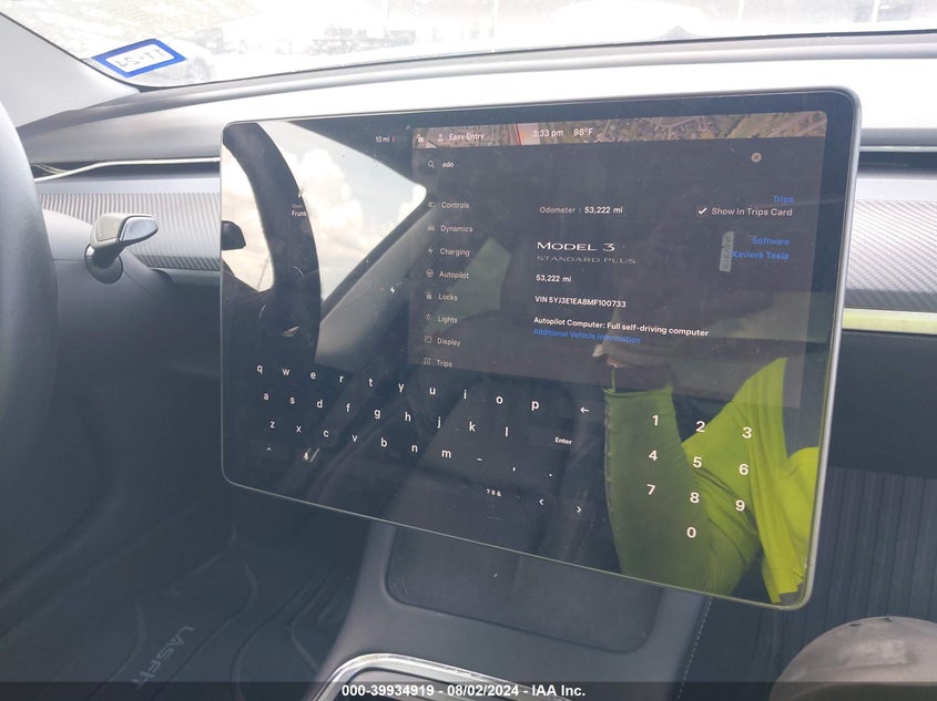2021 Tesla Model 3 Standard Range Plus Rear-Wheel Drive VIN: 5YJ3E1EA8MF100733 Lot: 39934919