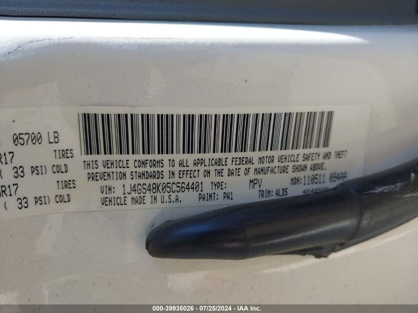 2005 Jeep Grand Cherokee Laredo VIN: 1J4GS48K05C564401 Lot: 39935026