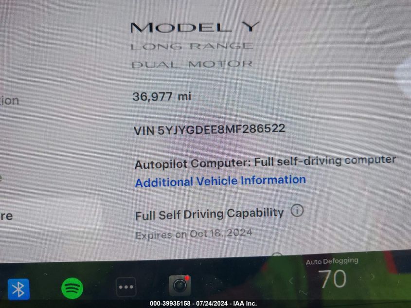 2021 Tesla Model Y Long Range Dual Motor All-Wheel Drive VIN: 5YJYGDEE8MF286522 Lot: 39935158