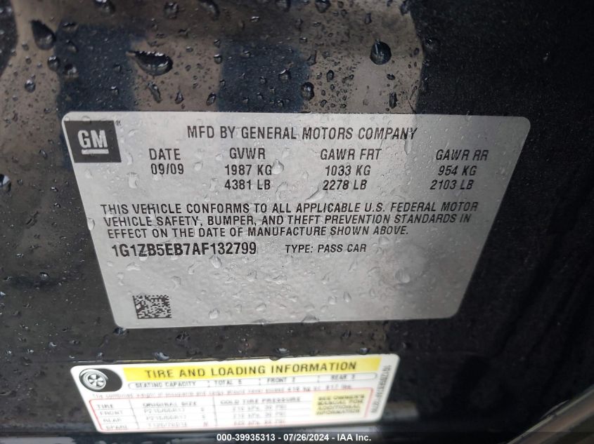 2010 Chevrolet Malibu Ls VIN: 1G1ZB5EB7AF132799 Lot: 39935313