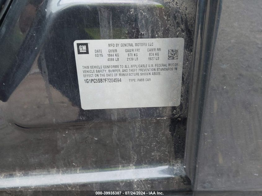 2015 Chevrolet Cruze Lt VIN: 1G1PC5SB7F7204594 Lot: 39935387