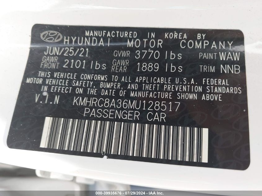 KMHRC8A36MU128517 2021 Hyundai Venue Sel