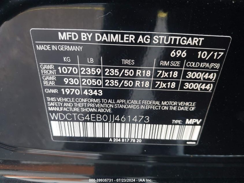 2018 MERCEDES-BENZ GLA 250 - WDCTG4EB0JJ461473