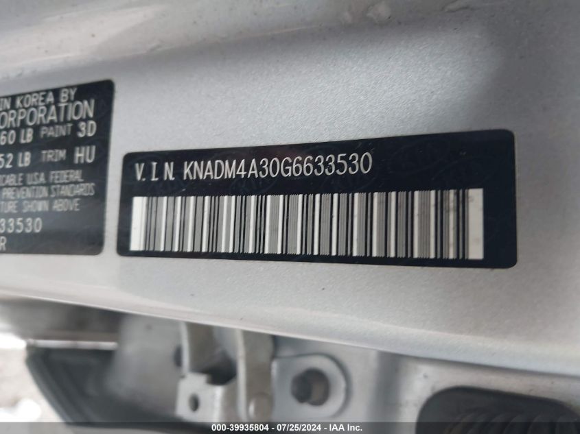 KNADM4A30G6633530 2016 Kia Rio Lx