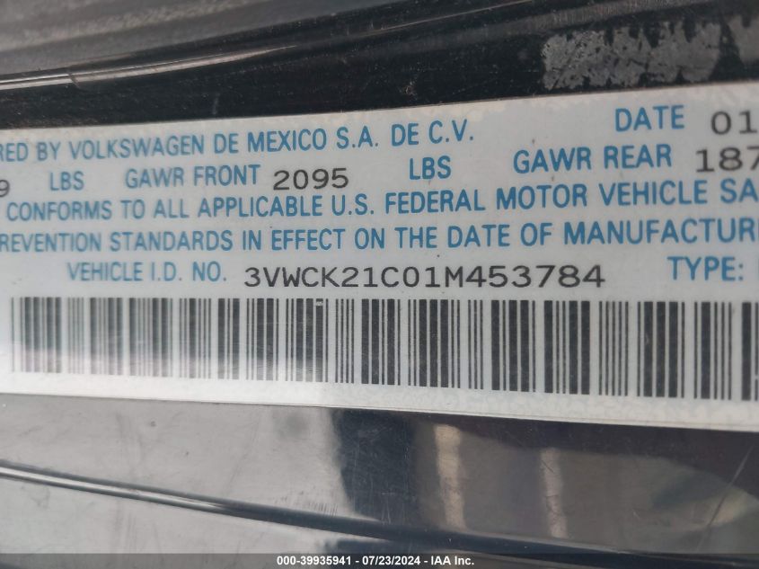 3VWCK21C01M453784 2001 Volkswagen New Beetle Gls