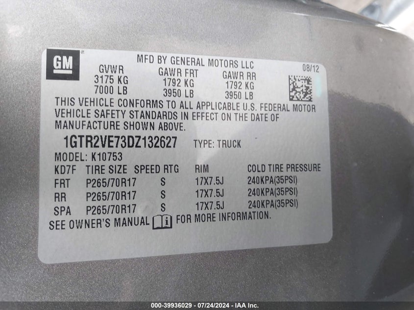 2013 GMC SIERRA 1500 K1500 SLE - 1GTR2VE73DZ132627