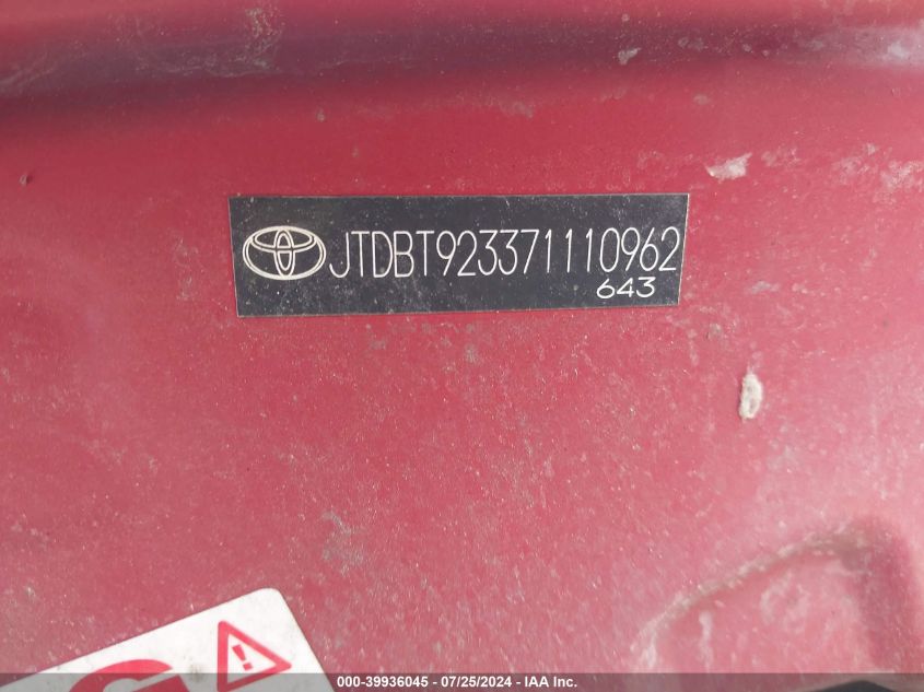 2007 Toyota Yaris VIN: JTDBT923371110962 Lot: 39936045