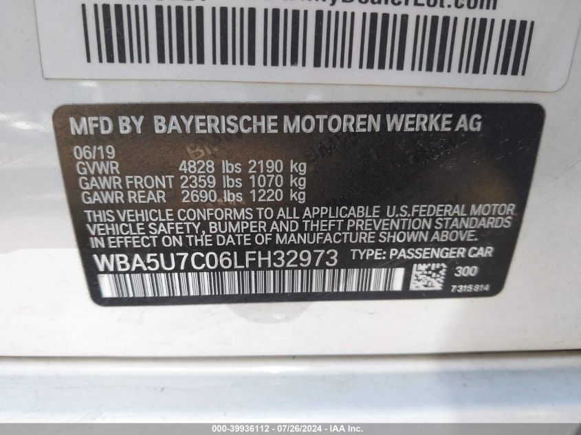 2020 BMW 3 Series M340I VIN: WBA5U7C06LFH32973 Lot: 39936112