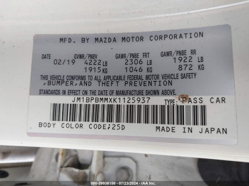 JM1BPBMMXK1125937 2019 Mazda Mazda3 Preferred Package