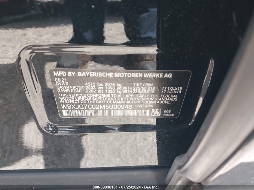 2021 BMW X1 SDRIVE28I VIN: WBXJG7C02M5U00948
