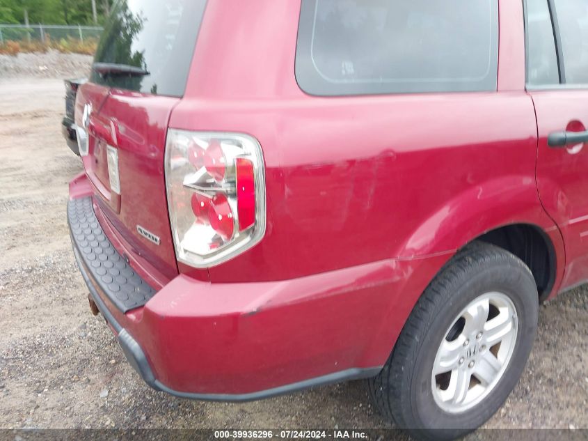 2006 Honda Pilot Lx VIN: 5FNYF18166B025340 Lot: 39936296