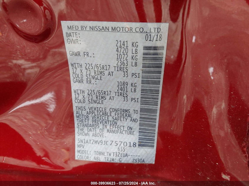 2018 NISSAN ROGUE SV - 5N1AT2MV9JC757018