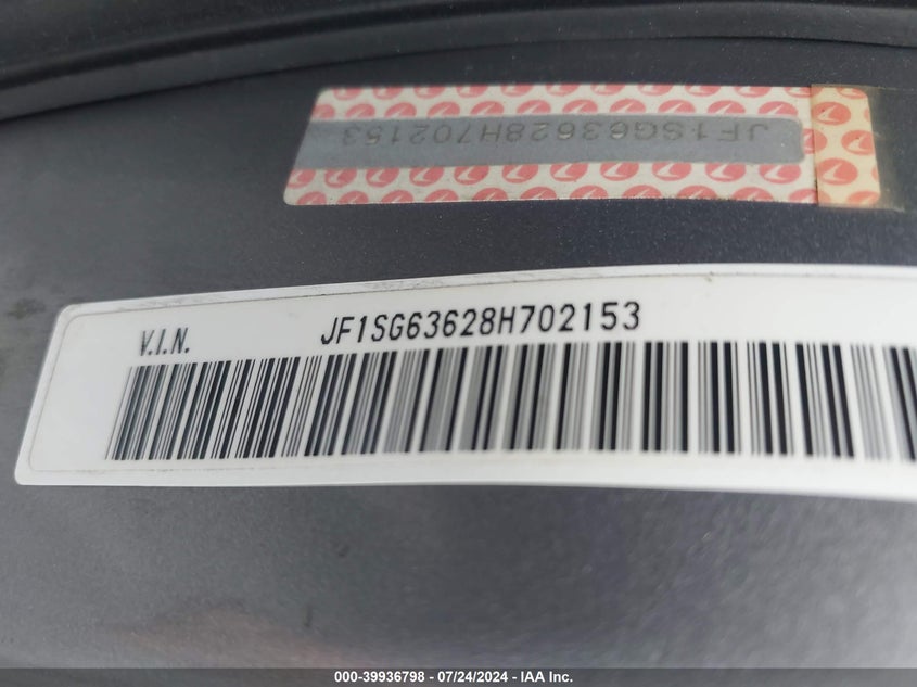 2008 Subaru Forester 2.5X VIN: JF1SG63628H702153 Lot: 39936798