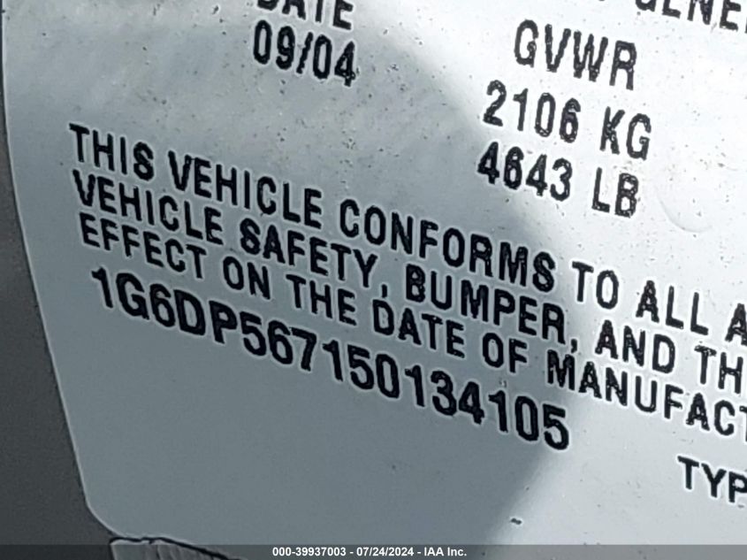 2005 Cadillac Cts VIN: 1G6DP567150134105 Lot: 39937003