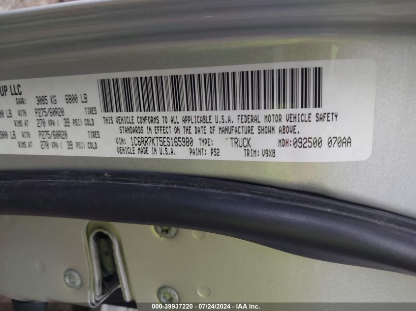 2014 Ram 1500 St VIN: 1C6RR7KT5ES165980 Lot: 39937220