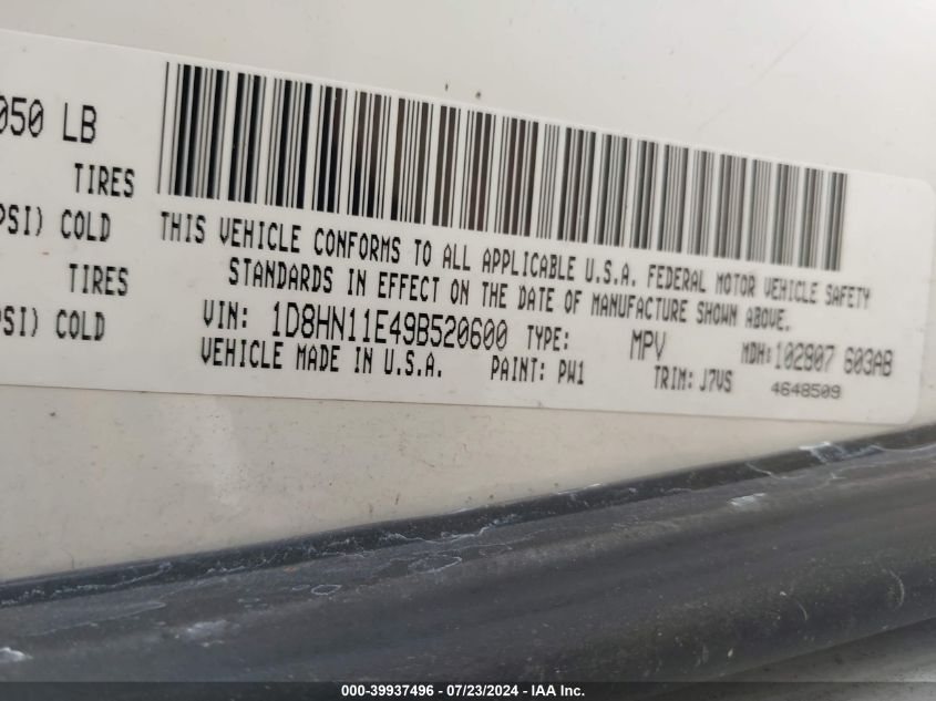2009 Dodge Grand Caravan Cv VIN: 1D8HN11E49B520600 Lot: 39937496