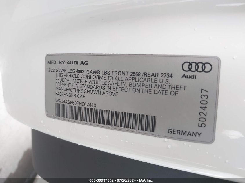 WAU4AGF58PN002440 2023 Audi A5 Cabriolet Premium Plus 45