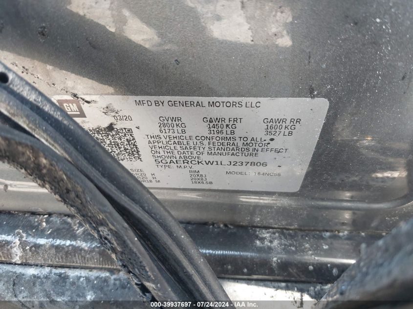 2020 Buick Enclave Premium VIN: 5GAERCKW1LJ237806 Lot: 39937697