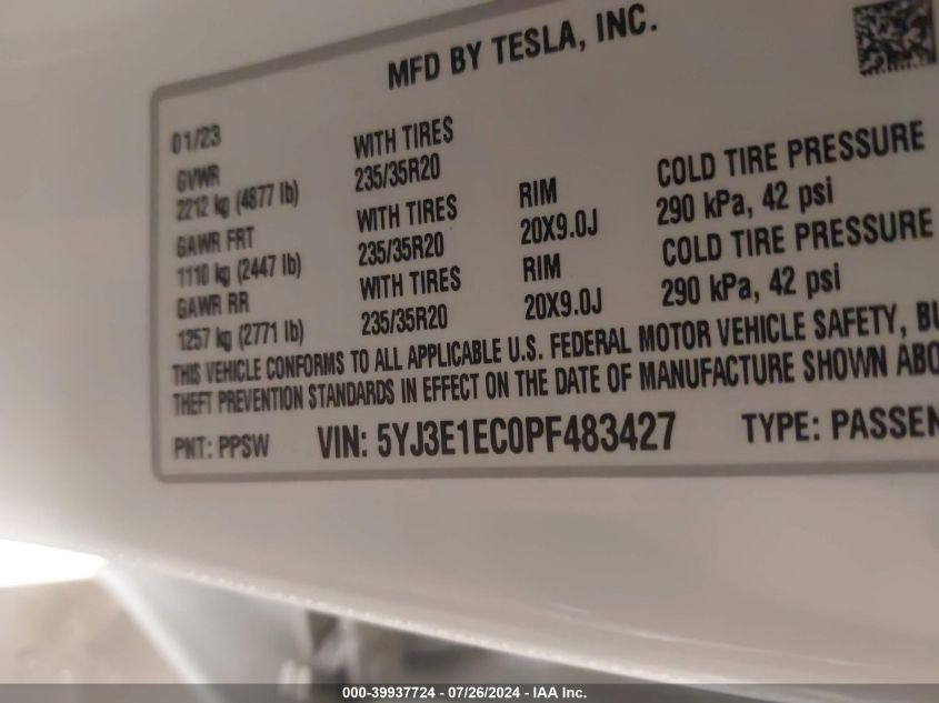 2023 TESLA MODEL 3 PERFORMANCE DUAL MOTOR ALL-WHEEL DRIVE - 5YJ3E1EC0PF483427