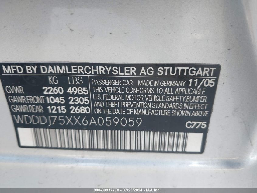 WDDDJ75XX6A059059 2006 Mercedes-Benz Cls 500