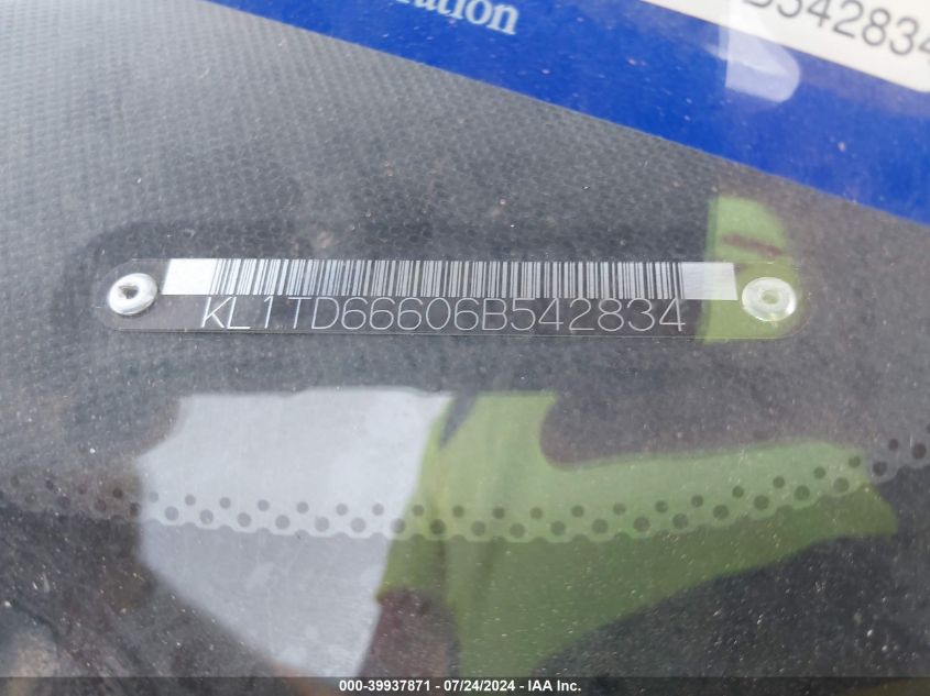 2006 Chevrolet Aveo Ls VIN: KL1TD66606B542834 Lot: 39937871