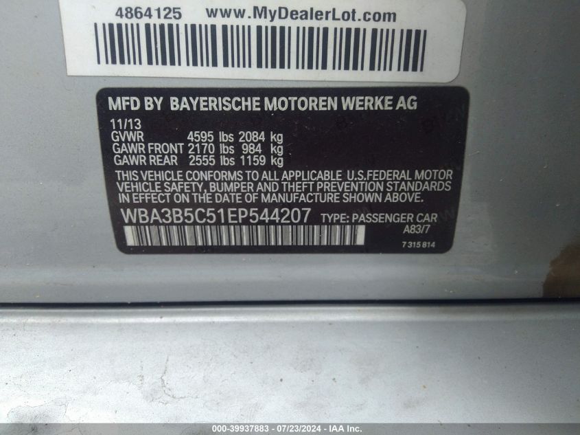 2014 BMW 328I xDrive VIN: WBA3B5C51EP544207 Lot: 39937883