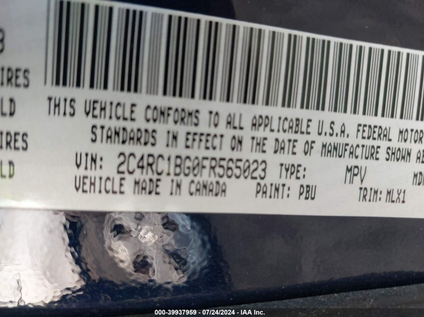 2015 Chrysler Town & Country Touring VIN: 2C4RC1BG0FR565023 Lot: 39937959